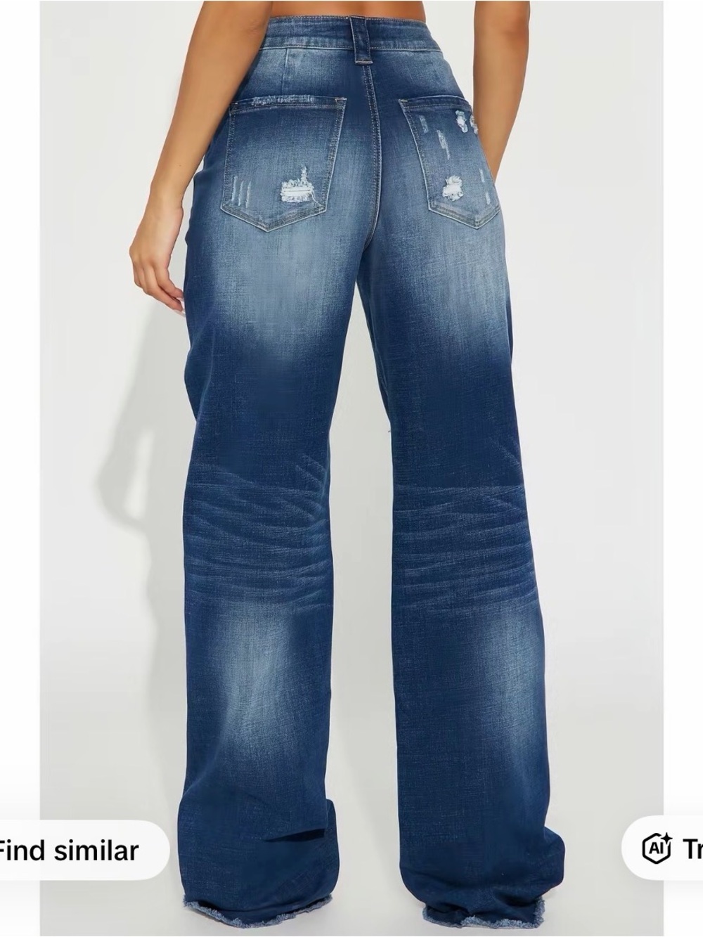 Fashion Nova Dark Blue Wide Leg Distressed Jeans